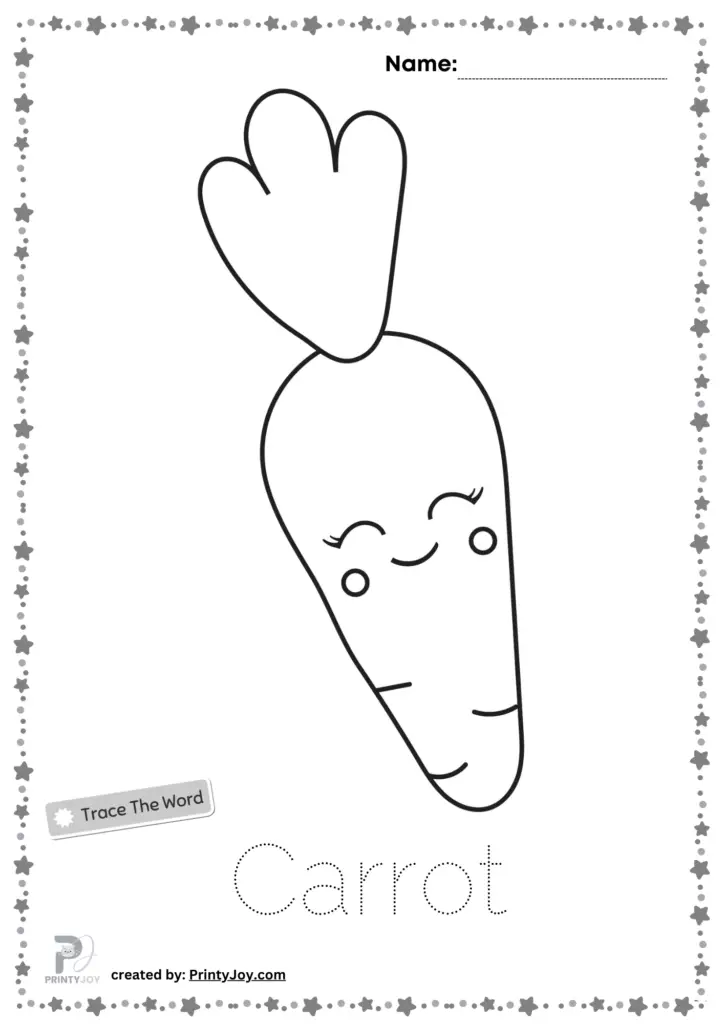 Carrot Coloring Page Free, Vegetables Tracing And Coloring Pages
