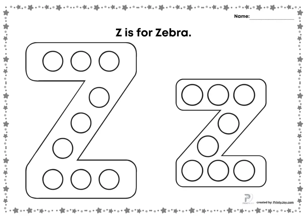 Dot marker letter Z worksheets pdf