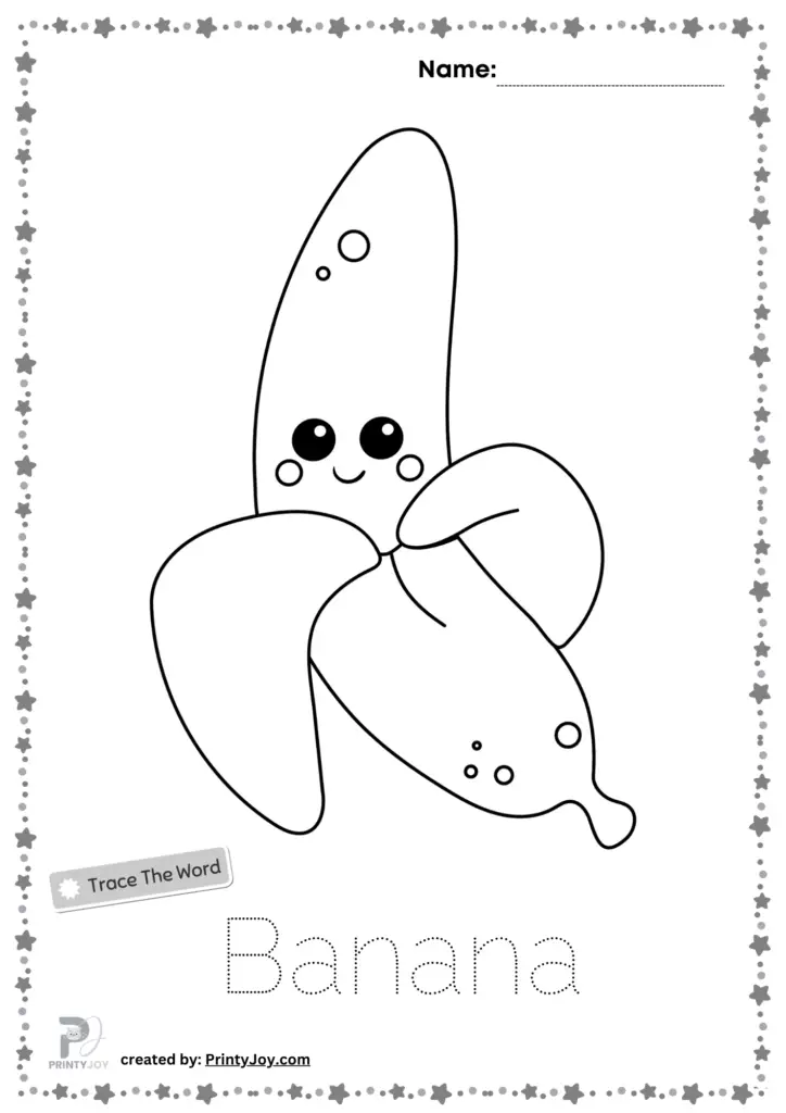 Banana Coloring Page Free, Fruits Tracing And Coloring Pages
