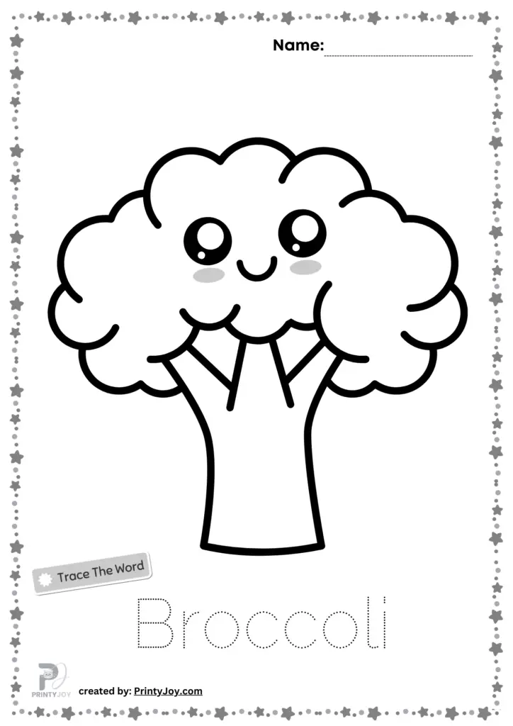 Broccoli Coloring Page Free, Vegetables Tracing And Coloring Pages