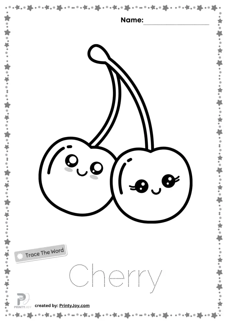 Cherry Coloring Page Free, Fruits Tracing And Coloring Pages