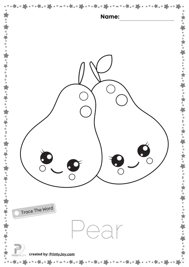 Pear Coloring Page Free, Fruits Tracing And Coloring Pages