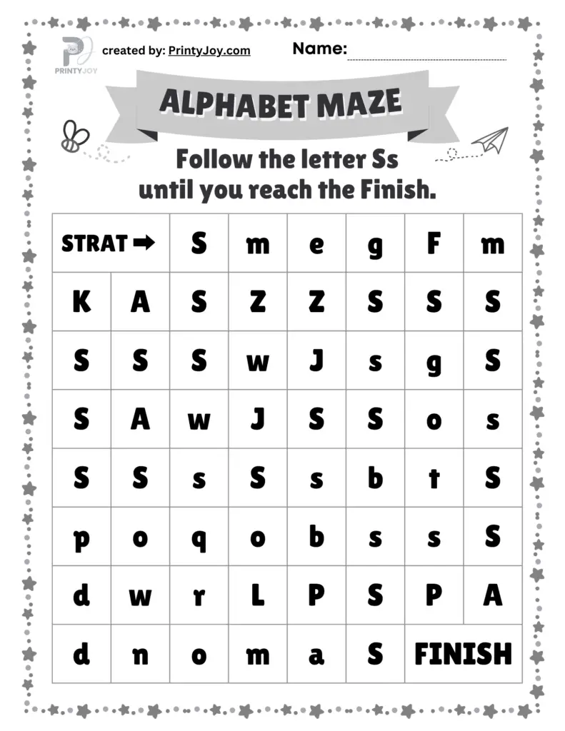 Alphabet Maze Worksheets For Kids Free Printables