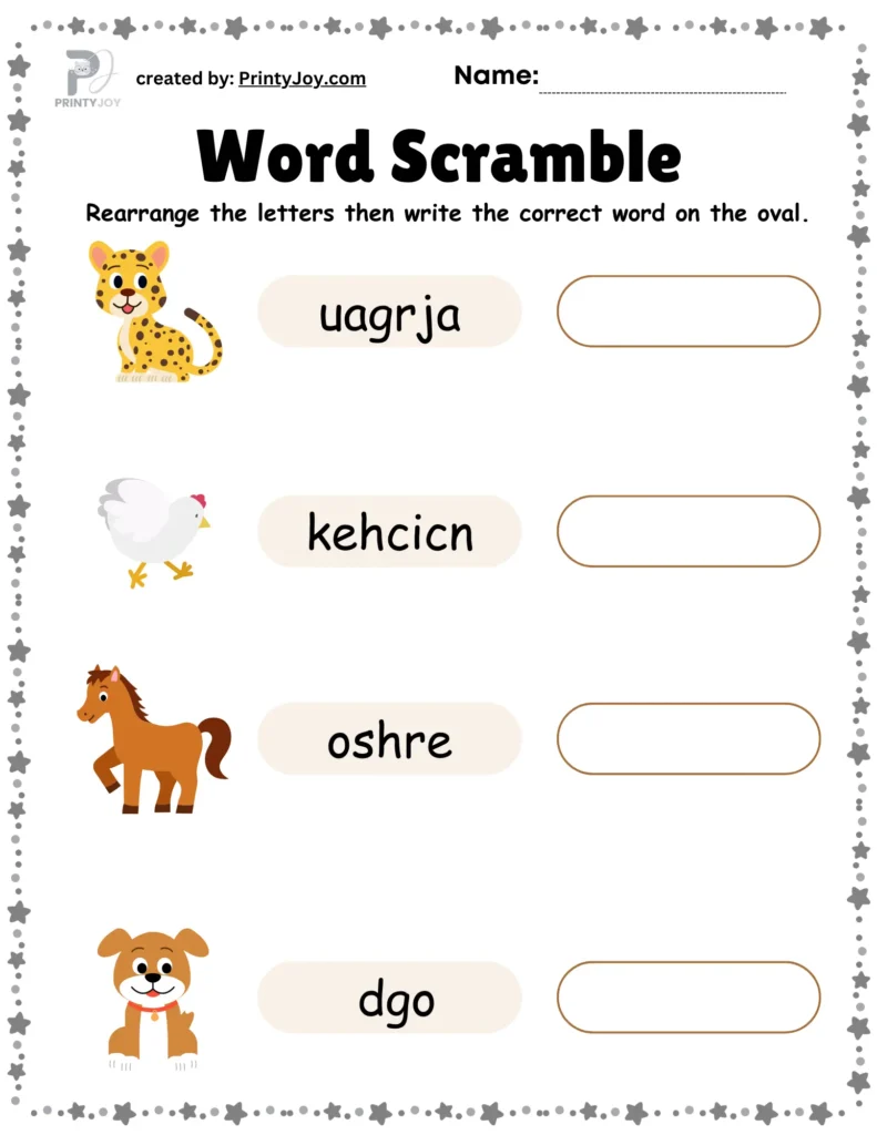 Animal Word Scramble Worksheet Free