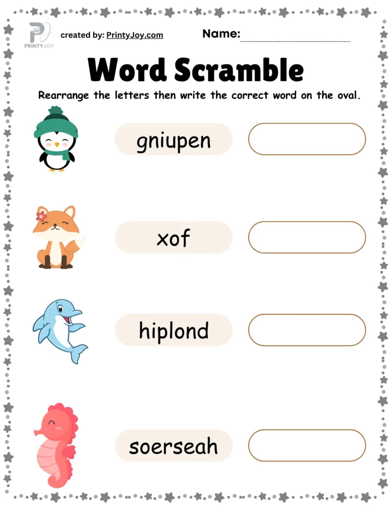 Word scramble worksheet for kids free