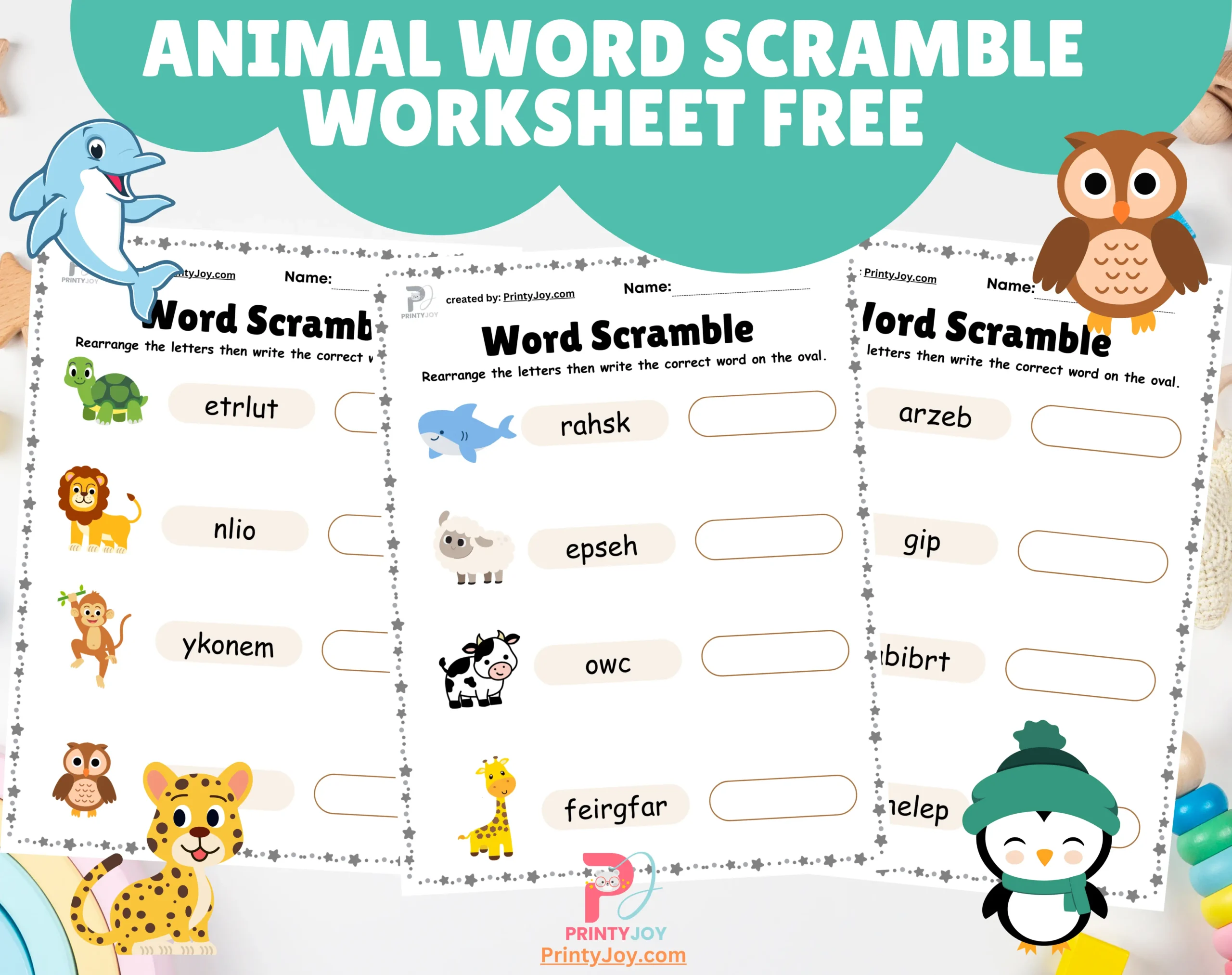 Animal Word Scramble Worksheet Free