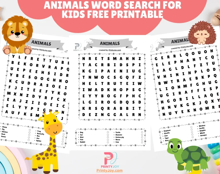 Animals Word Search For Kids Free Printable