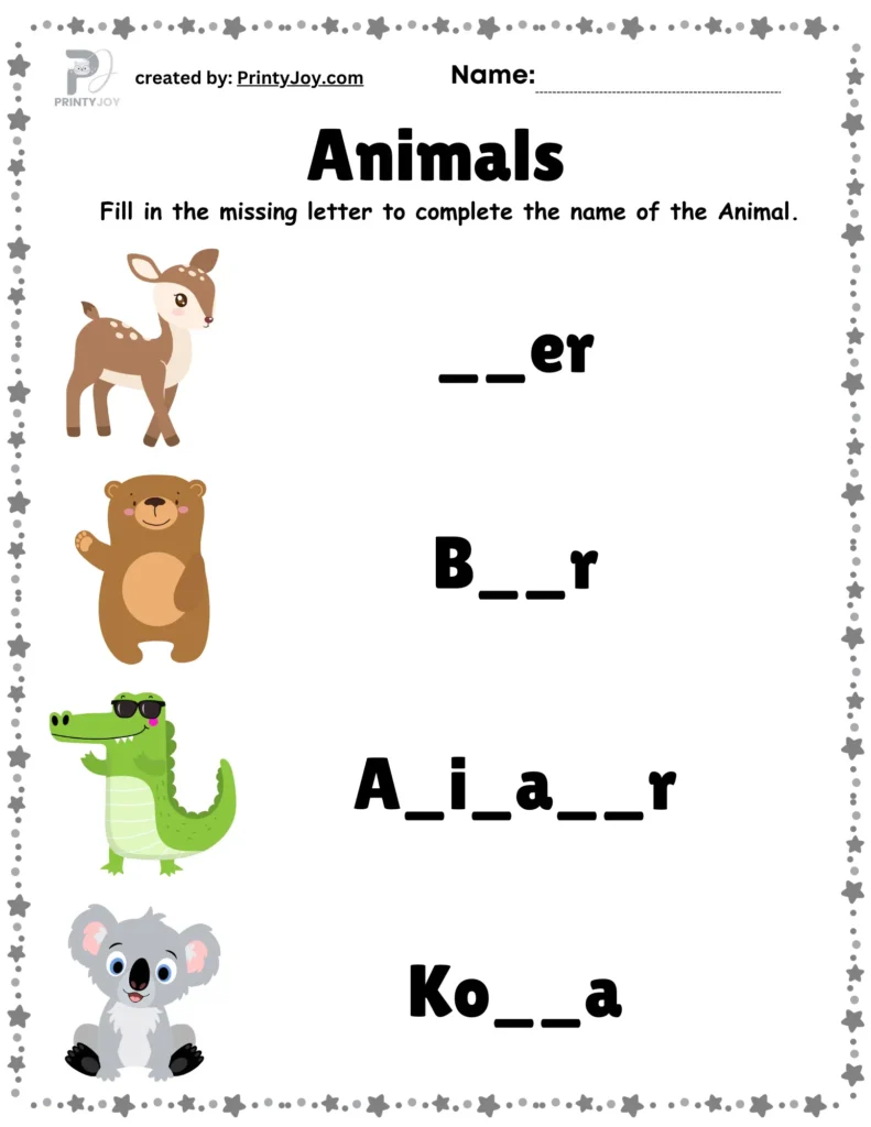 fill in the blanks worksheets animals