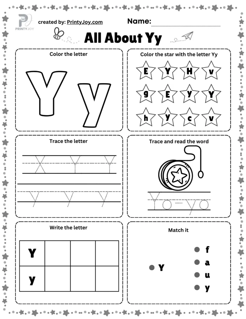letter y worksheets for kindergarten