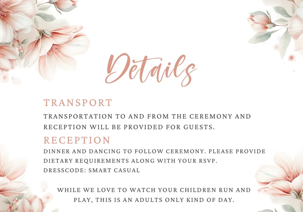 Free Wedding Details Card Template