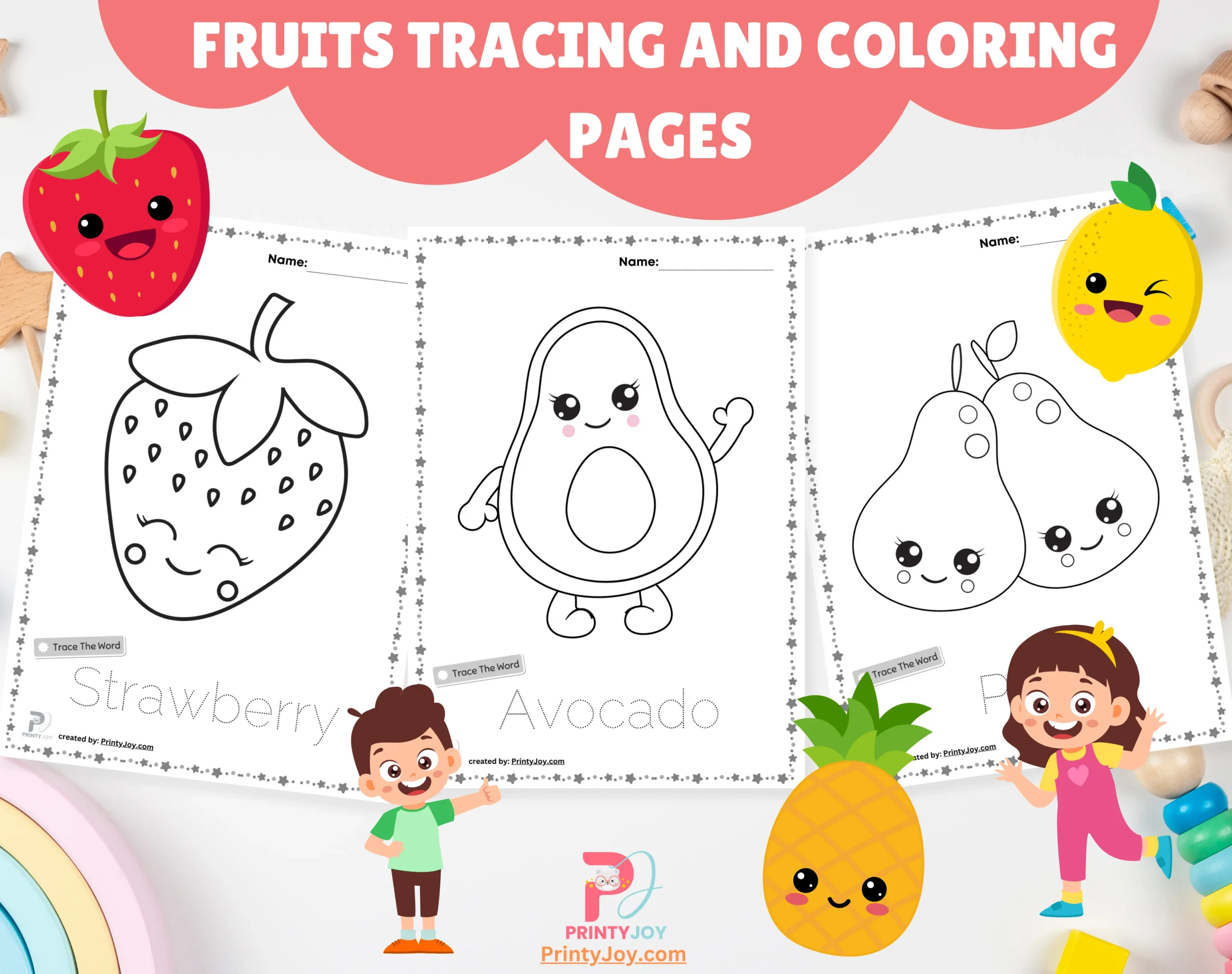 Fruits Tracing And Coloring Pages
