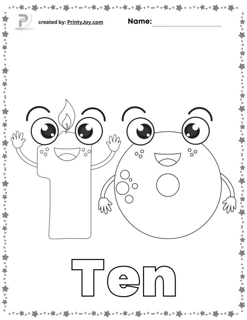 Number 10 coloring page for preschool pdf