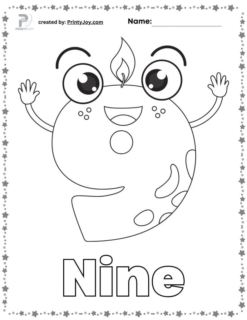 Number 9 coloring page for preschool pdf
