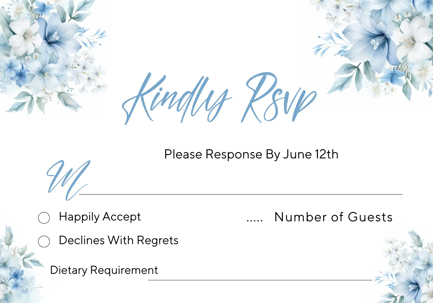 Blue Floral Wedding RSVP Card Template Free