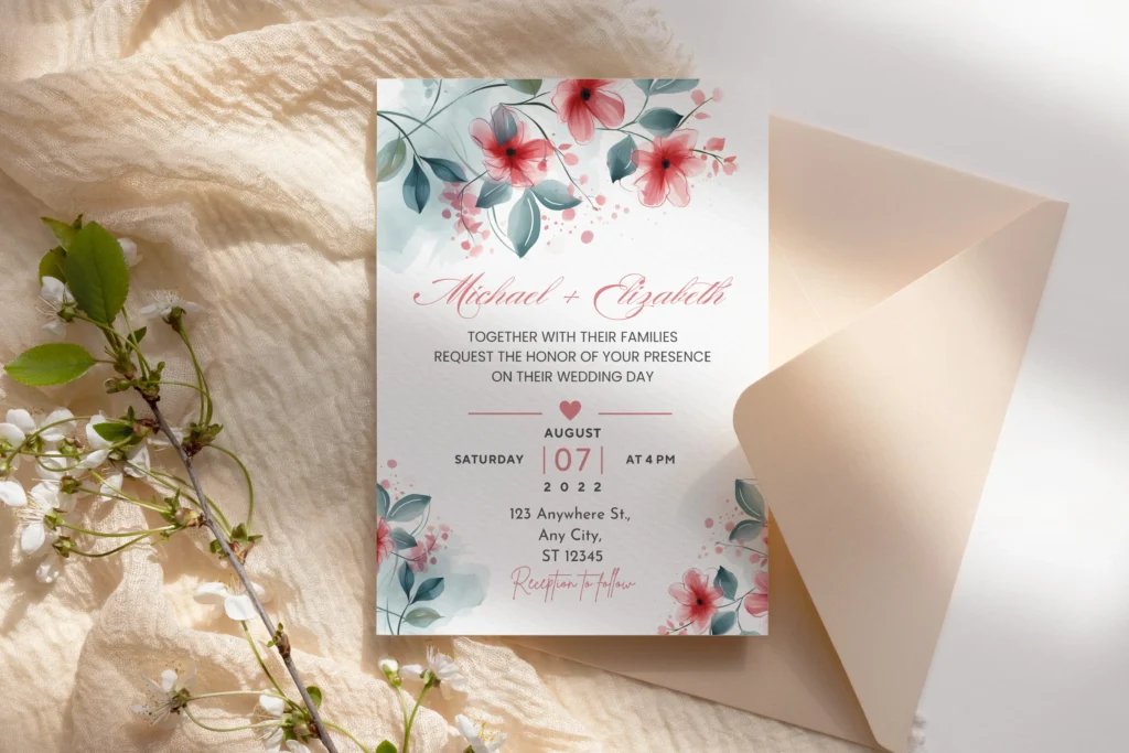 Red Floral Wedding Invitation Free