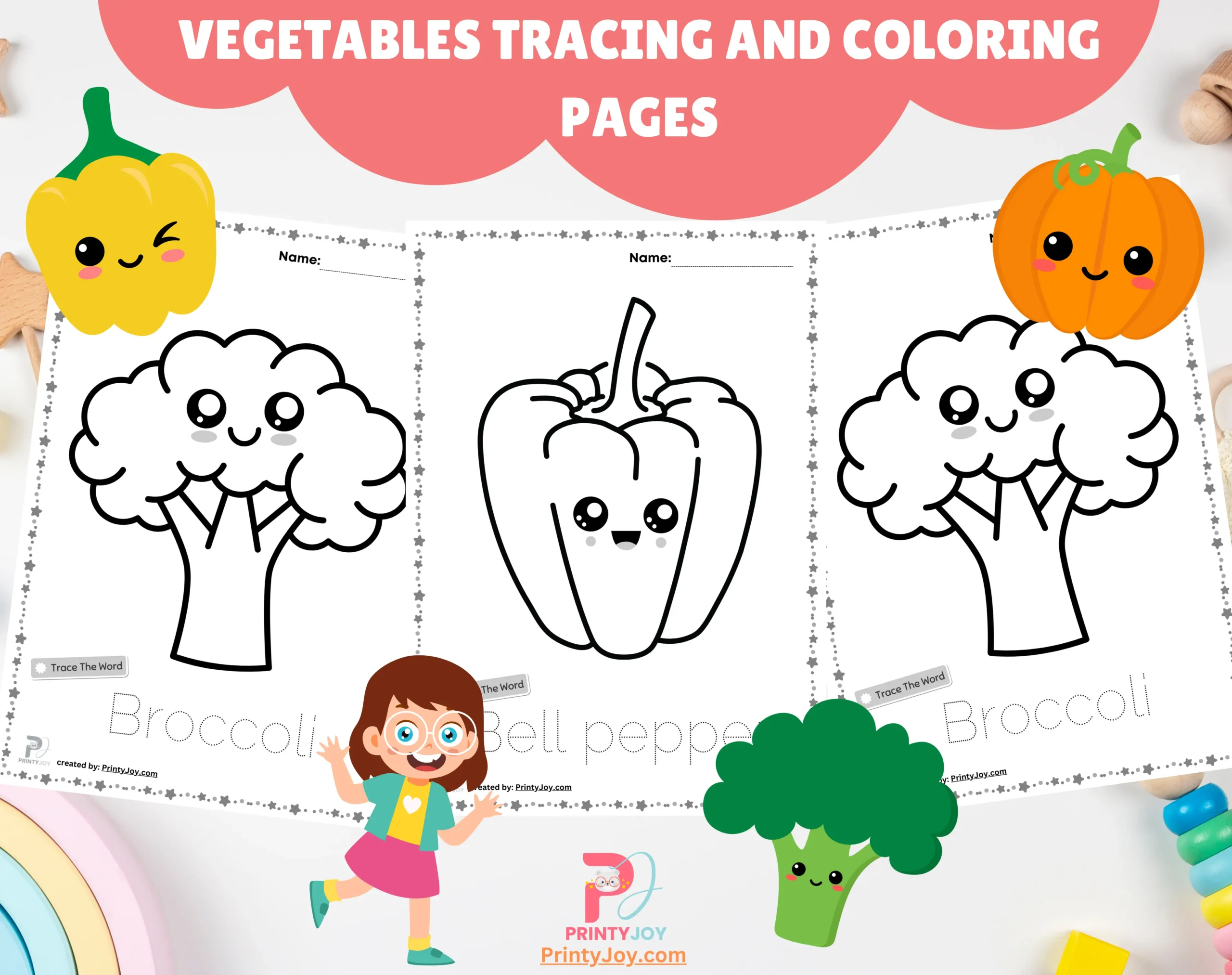Vegetables Tracing And Coloring Pages