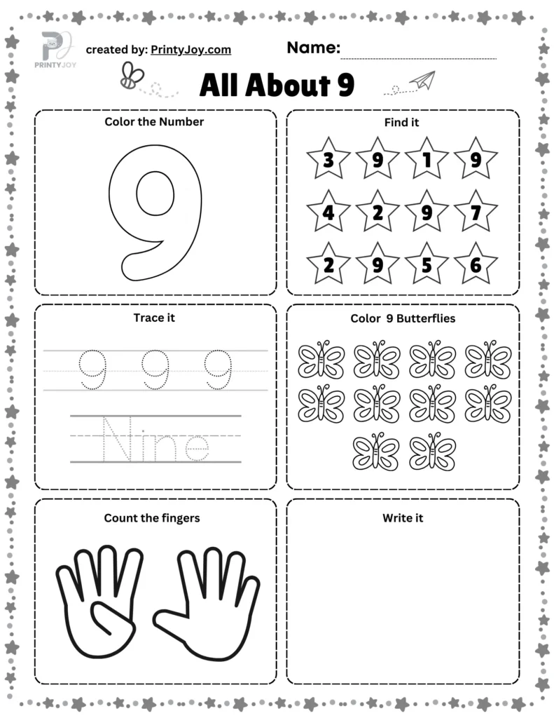 number 9 worksheets for preschool