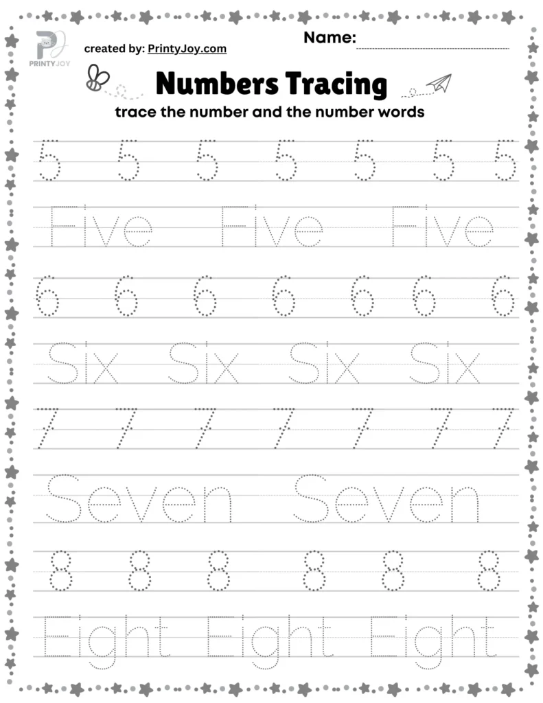 Numbers Tracing Worksheets For Kids Free