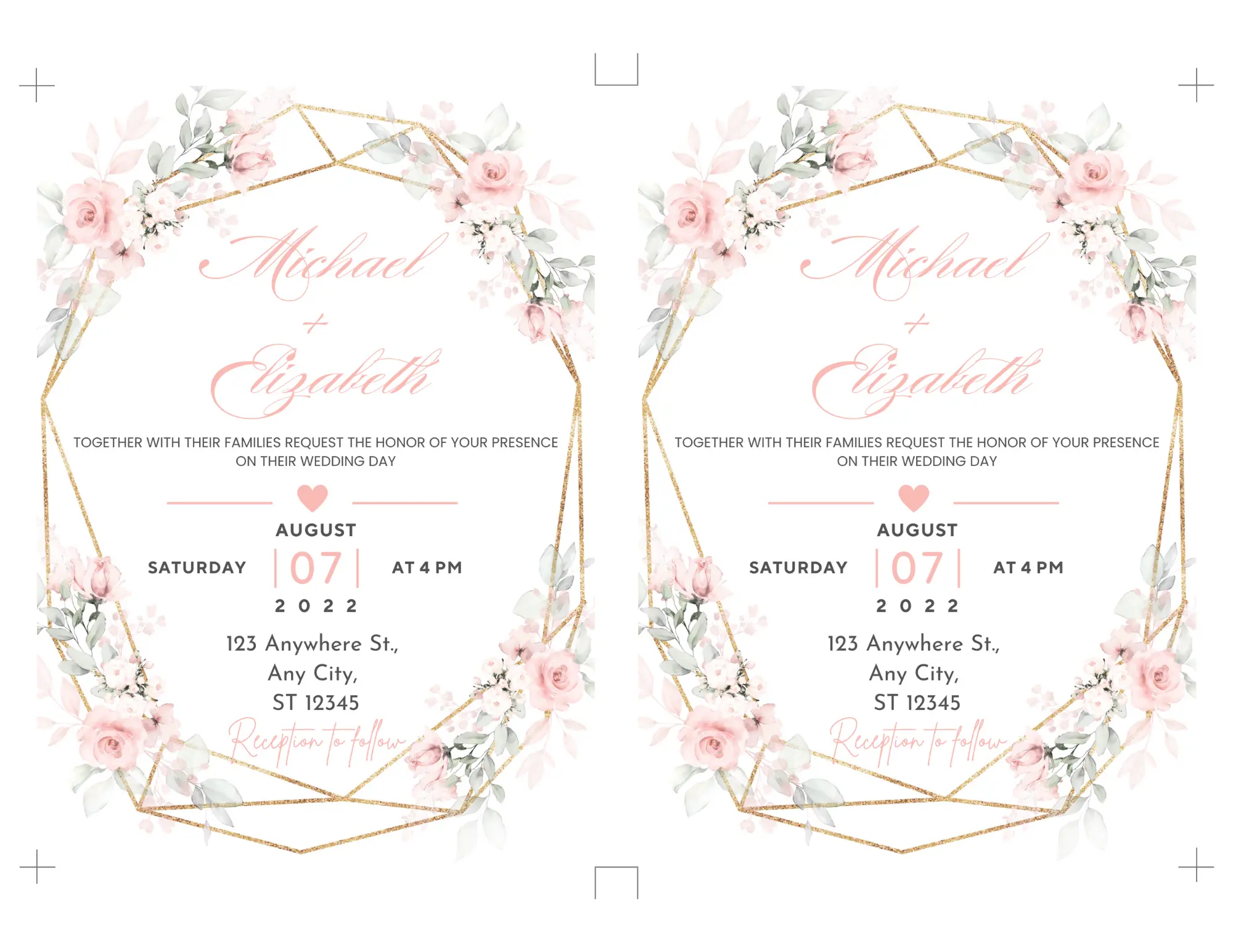 Simple Floral Wedding Invitation Template Free