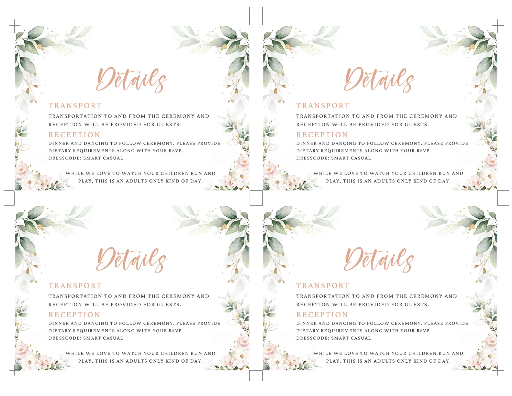 Wedding Details Card Template Free