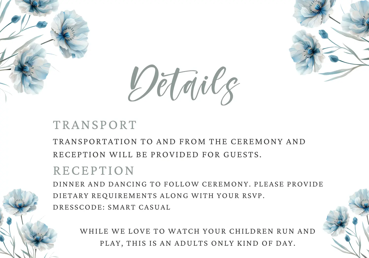 Wedding Details Information Card Template