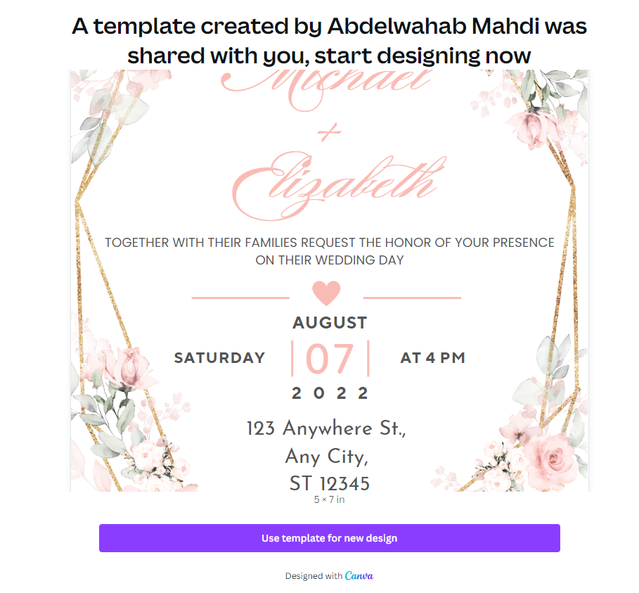 Simple Floral Wedding Invitation Template Free