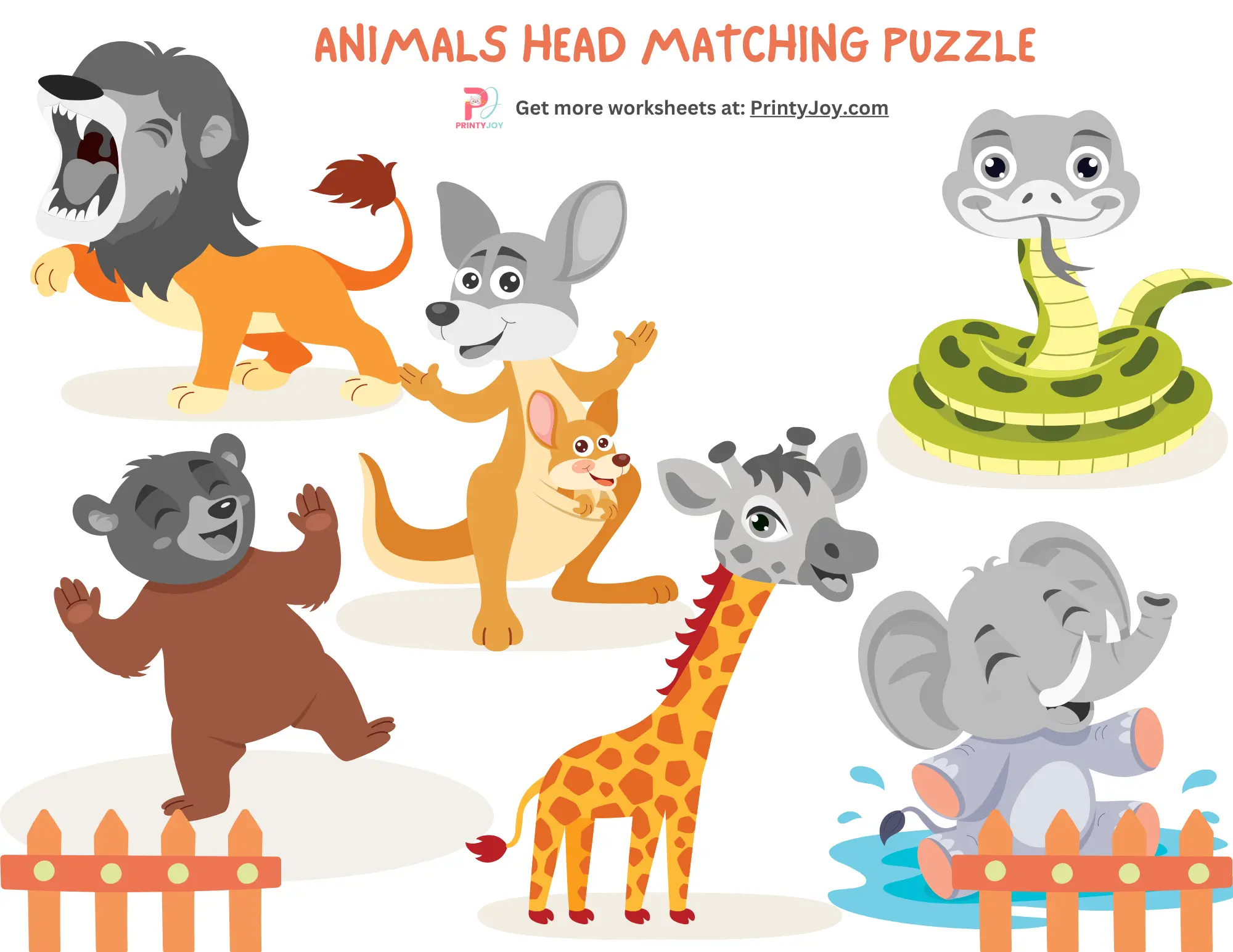 Animals Head Matching Puzzle Activity for Toddlers