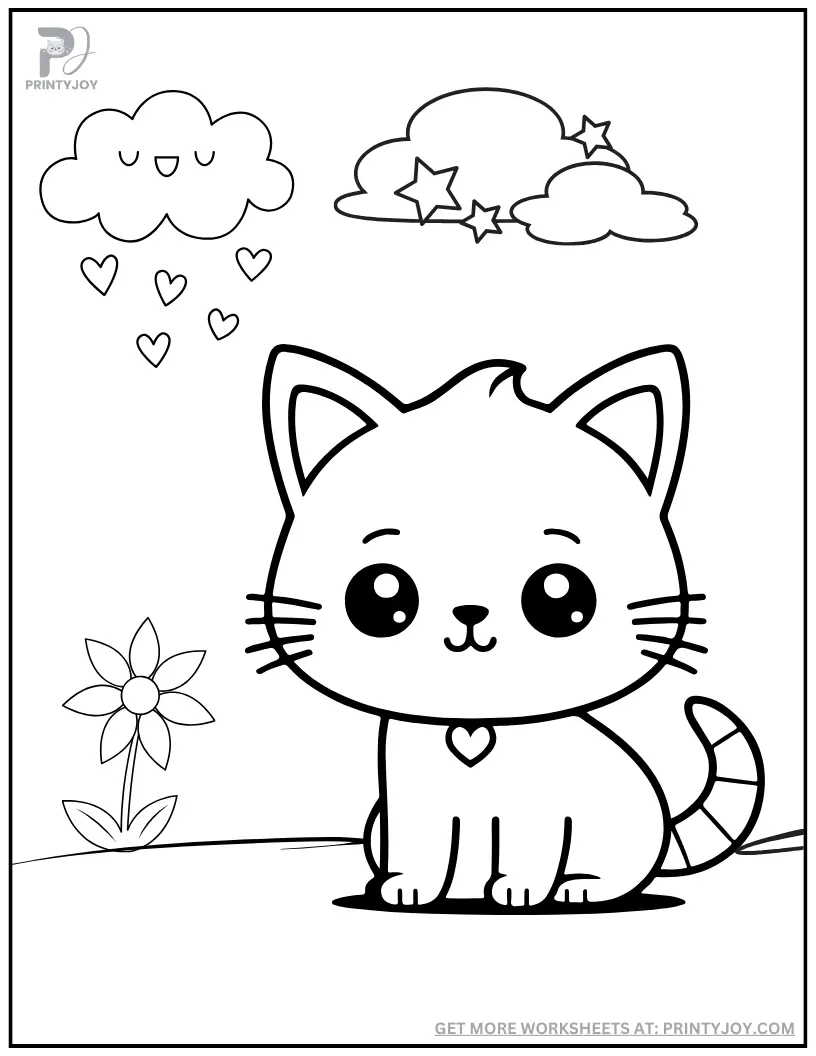 cute cat coloring page printable pdf