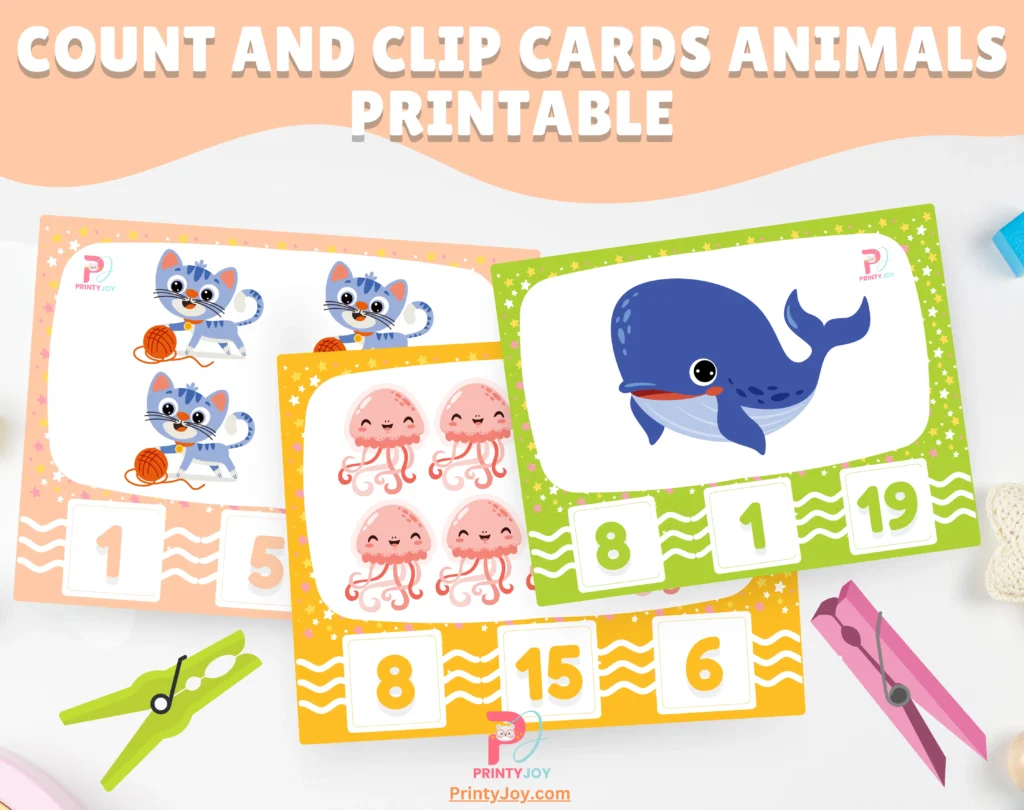 Count and Clip Cards Animals Printable