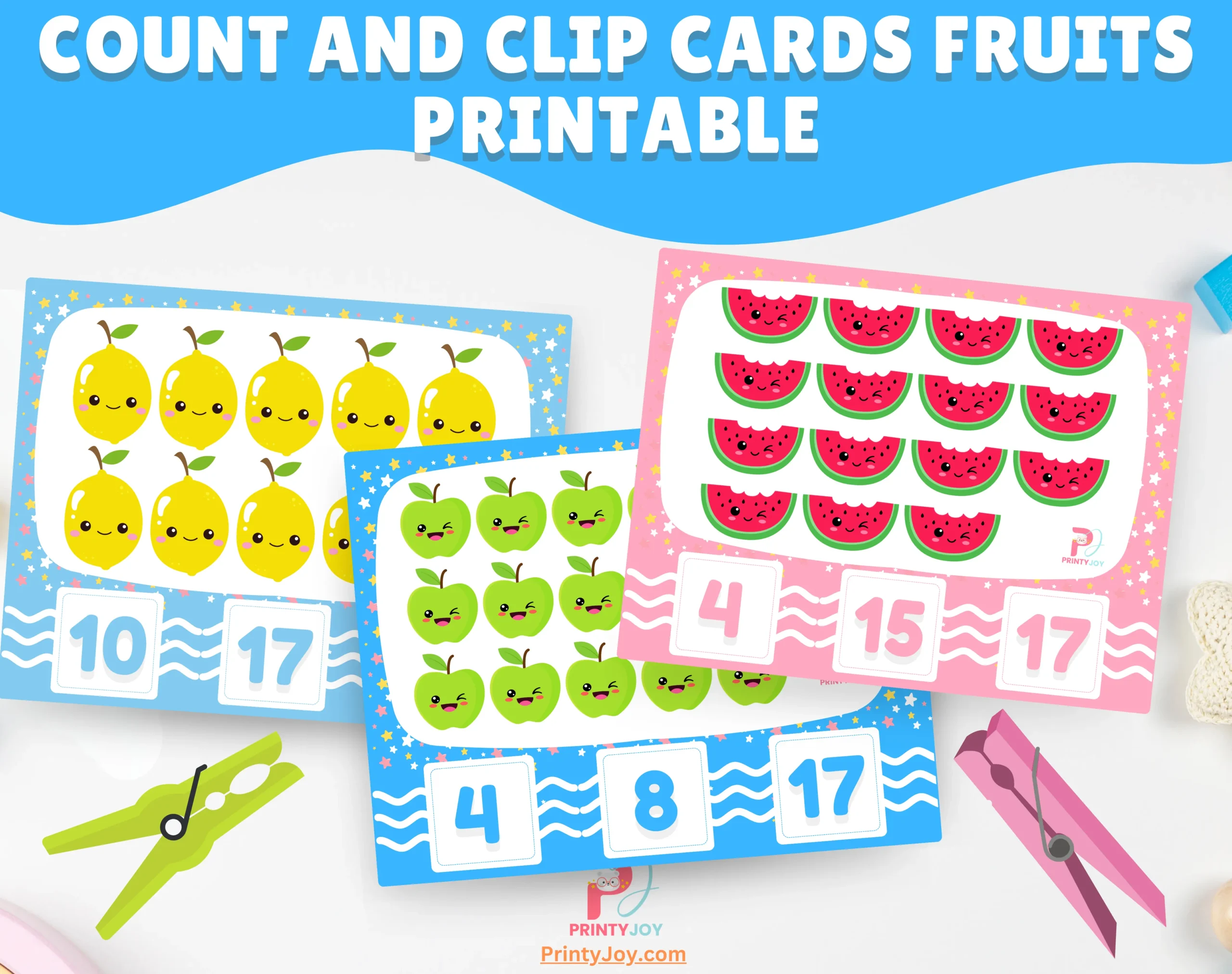 Count and Clip Cards Fruits Printable