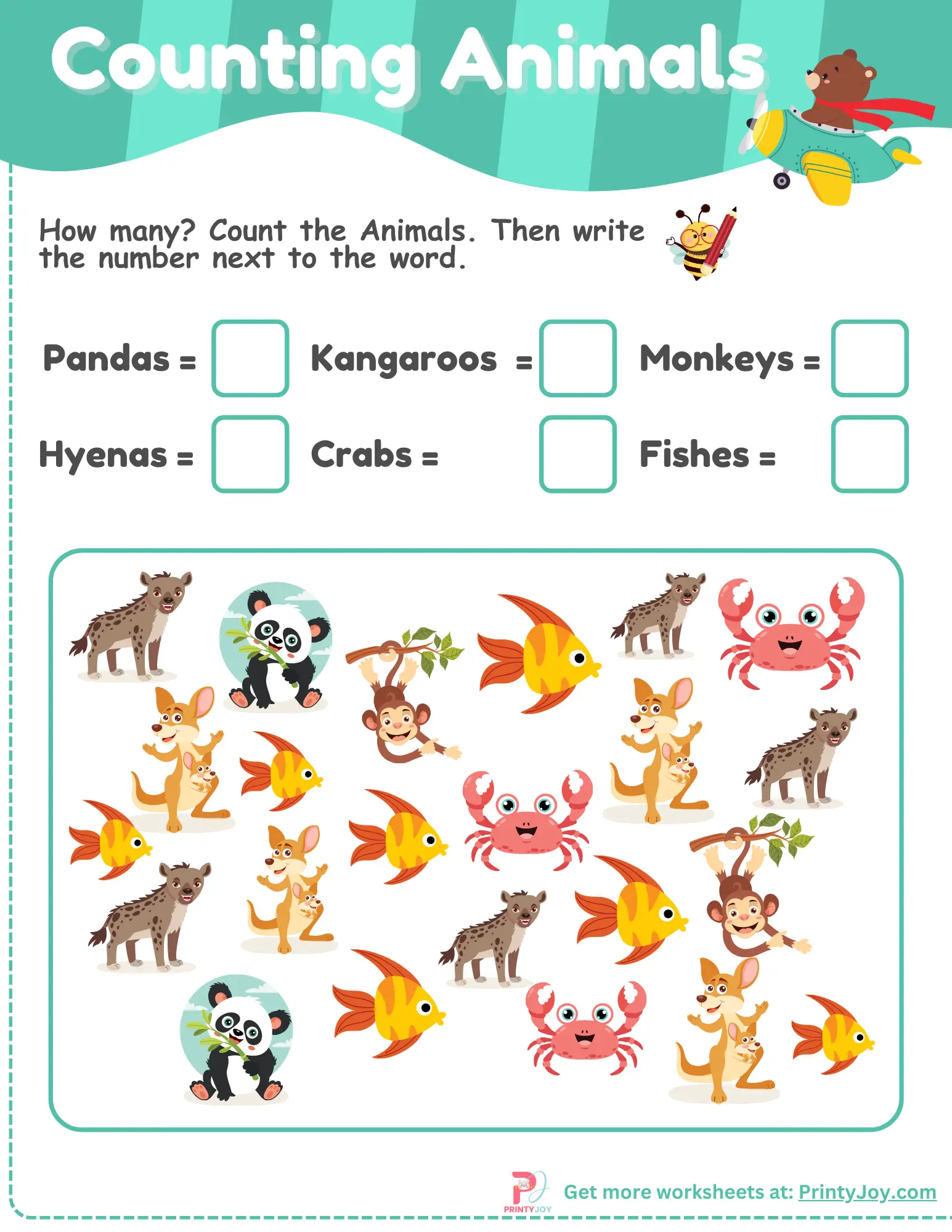 Counting Animals Worksheets Free