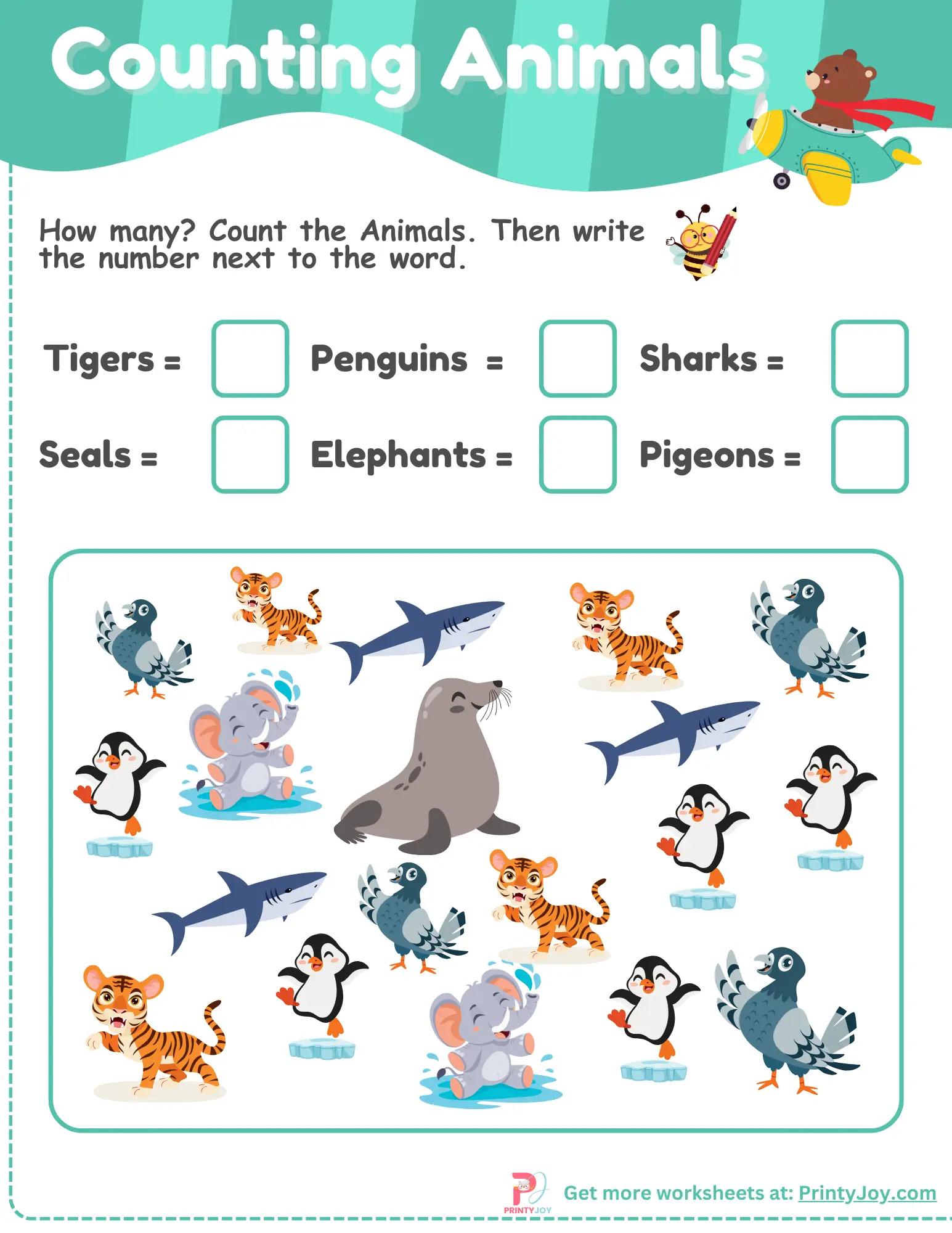 Counting Animals Worksheets PDF Free