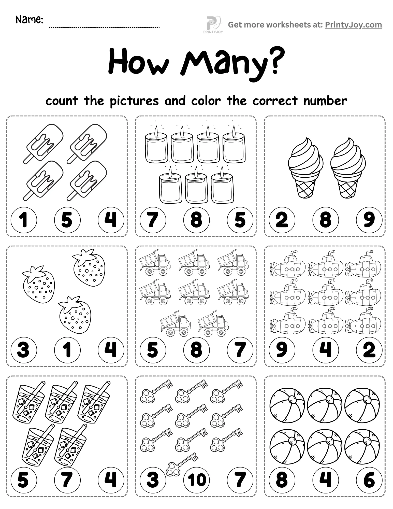 Counting Objects Worksheets 1-20 Free