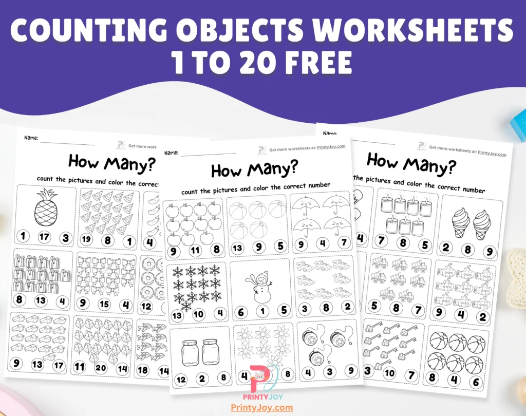 Counting Objects Worksheets 1-20 Free