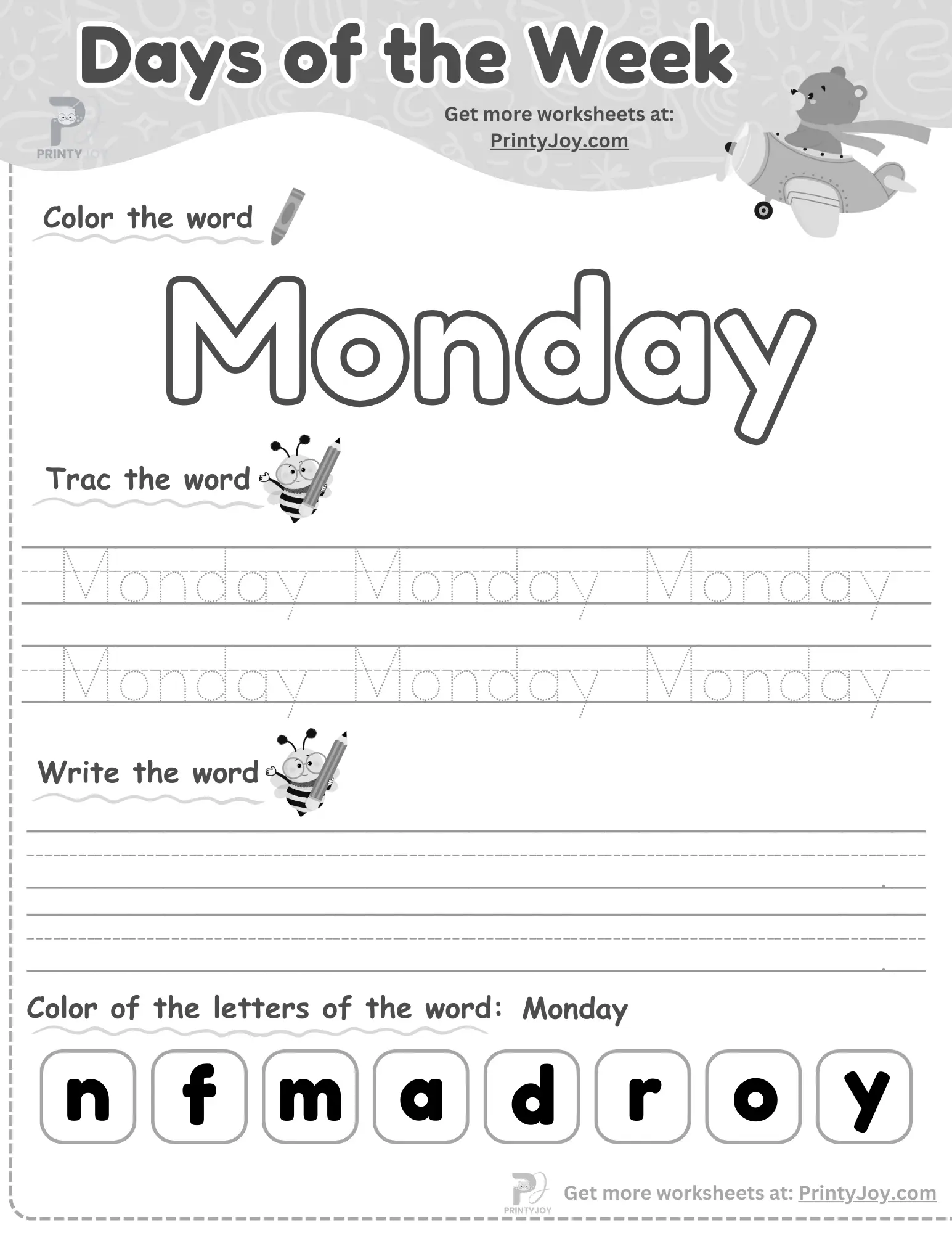 Days of the Week Worksheets For Kindergarten