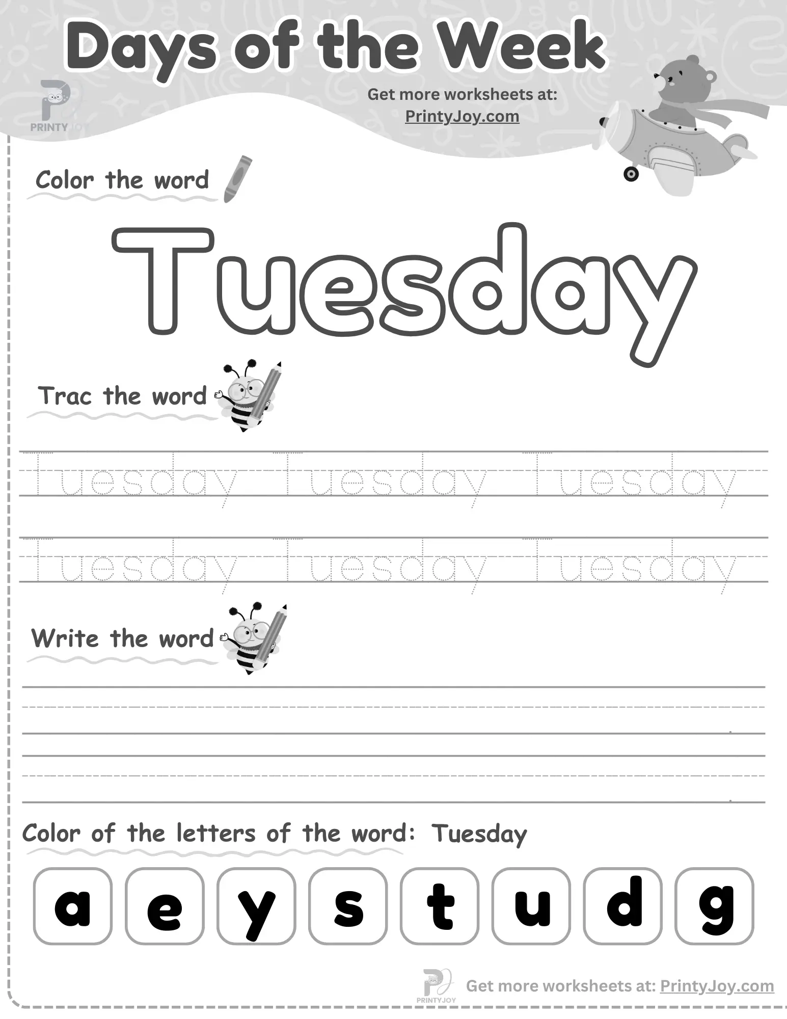 Days of the Week Worksheets For Kindergarten