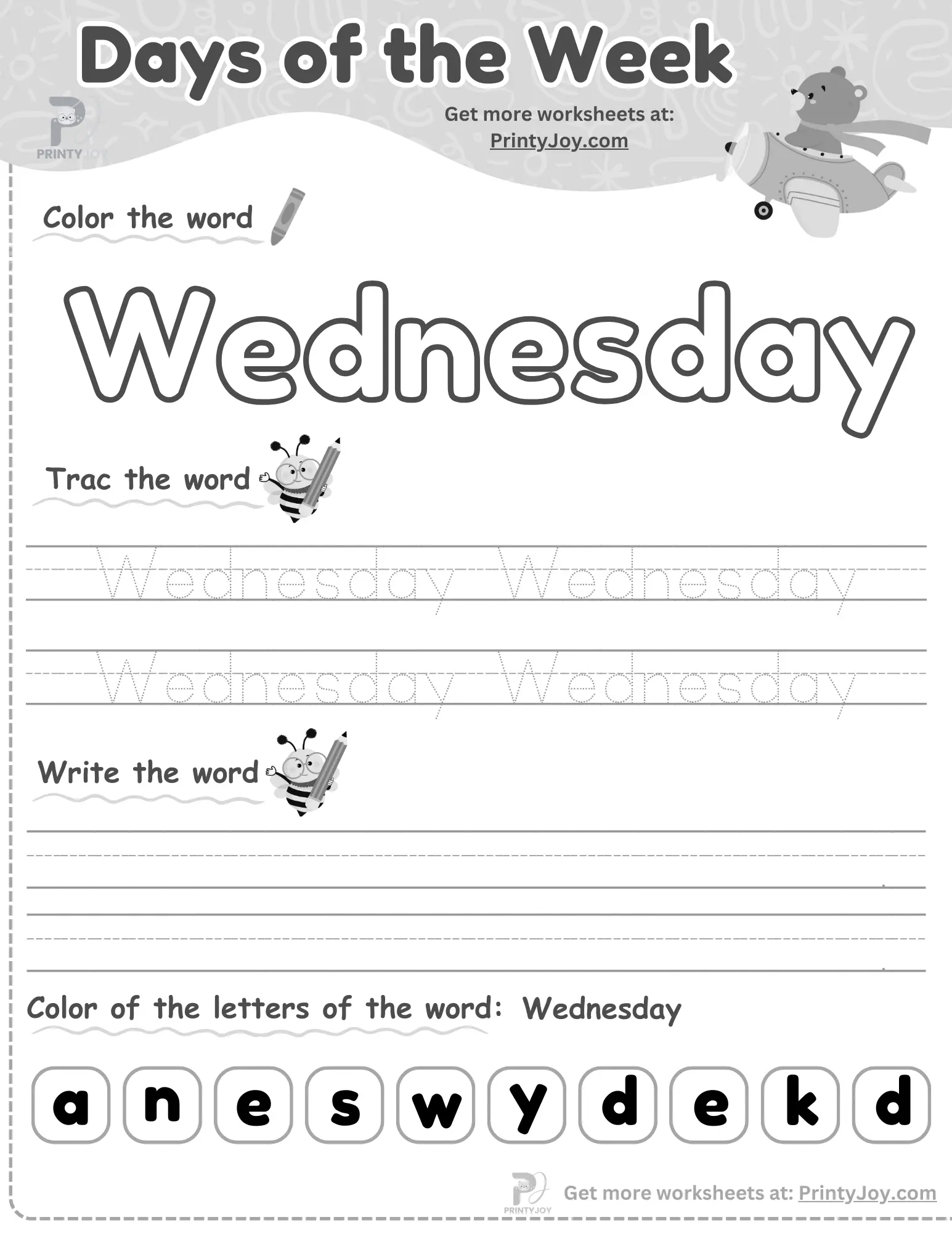 Days of the Week Worksheets For Kindergarten