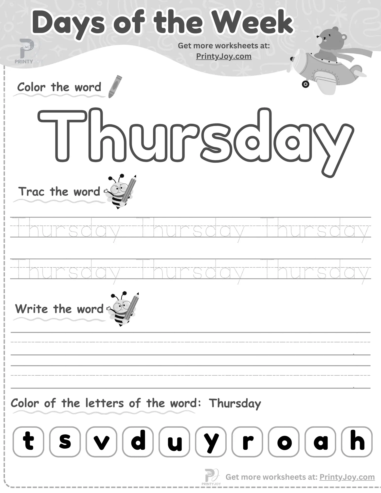 Days of the Week Worksheets For Kindergarten