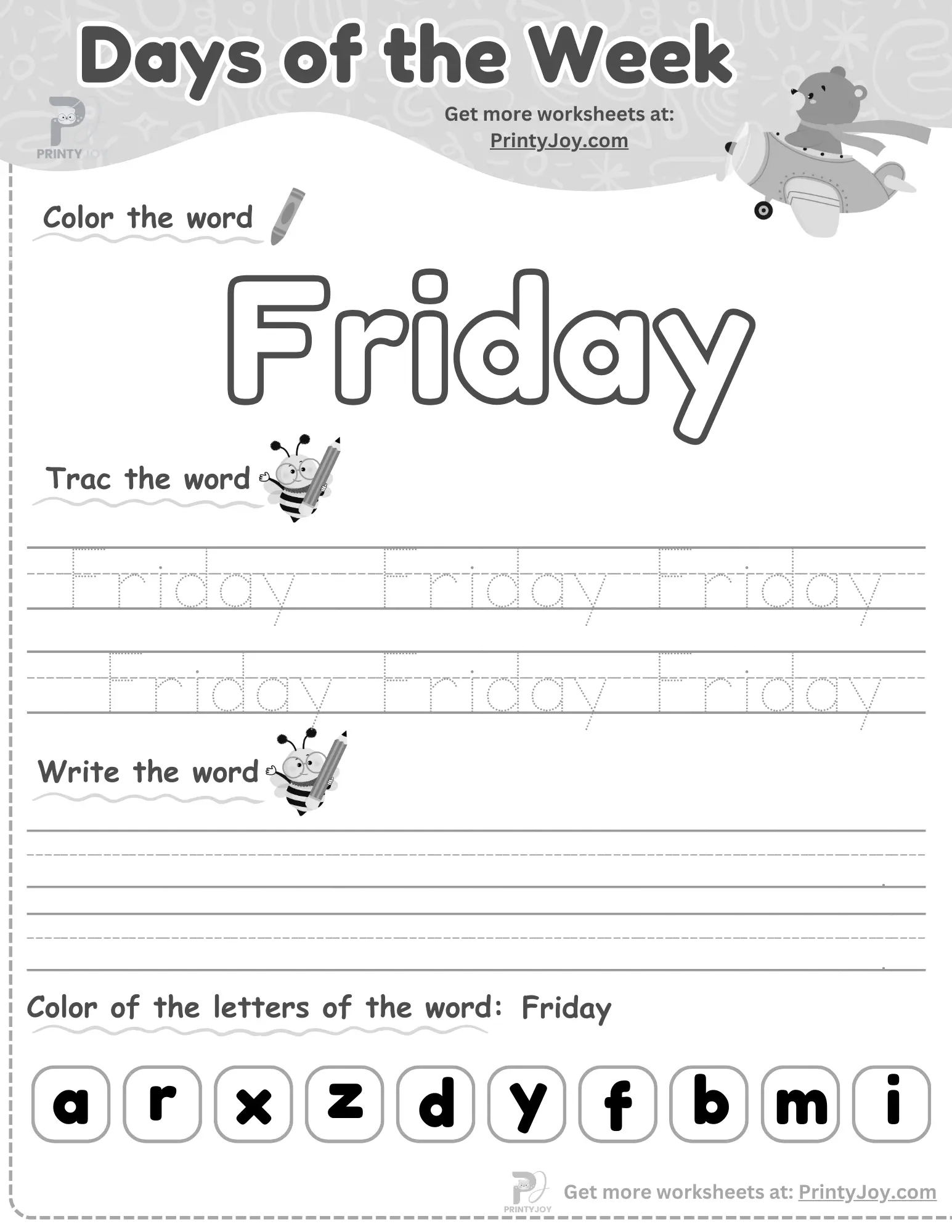 Days of the Week Worksheets For Kindergarten