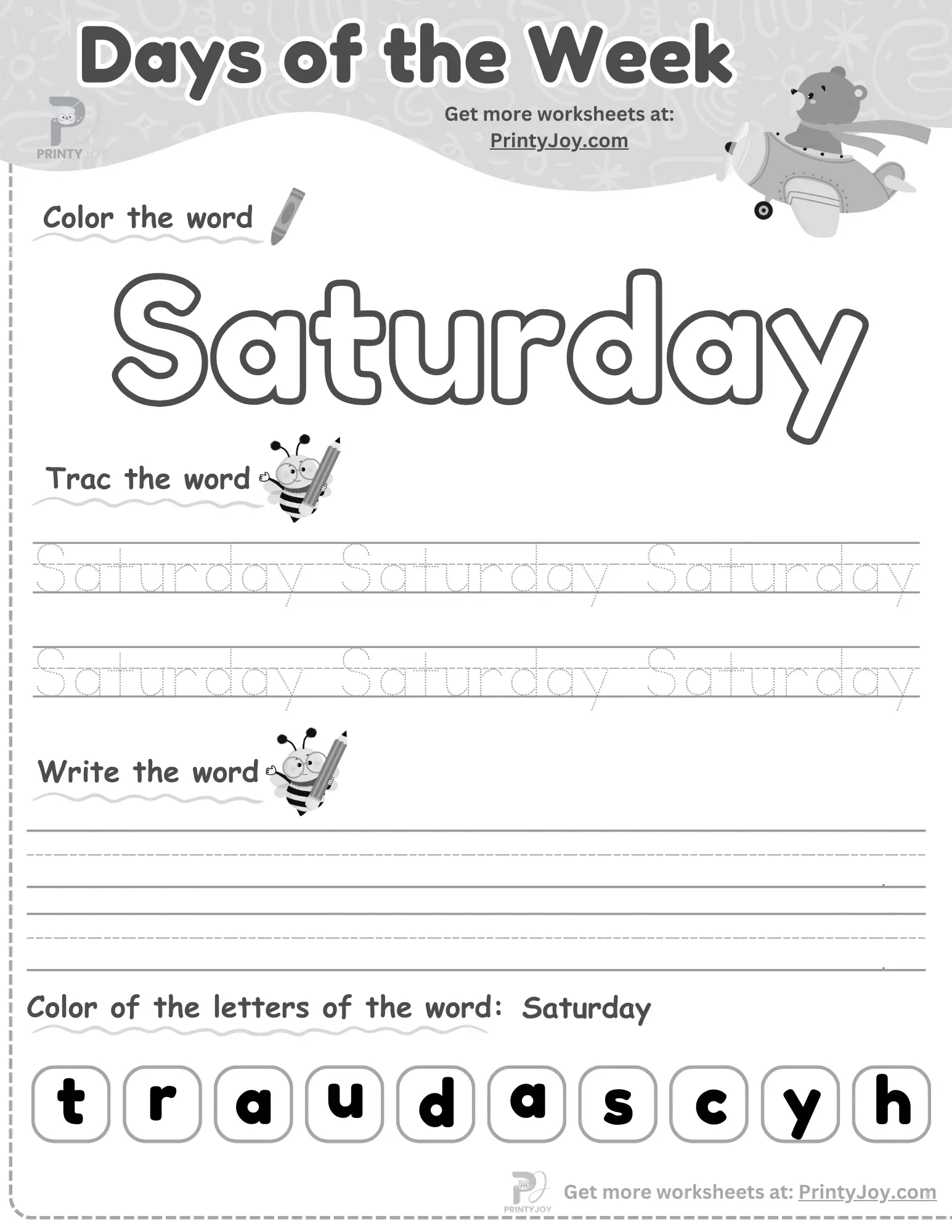 Days of the Week Worksheets PDF Free