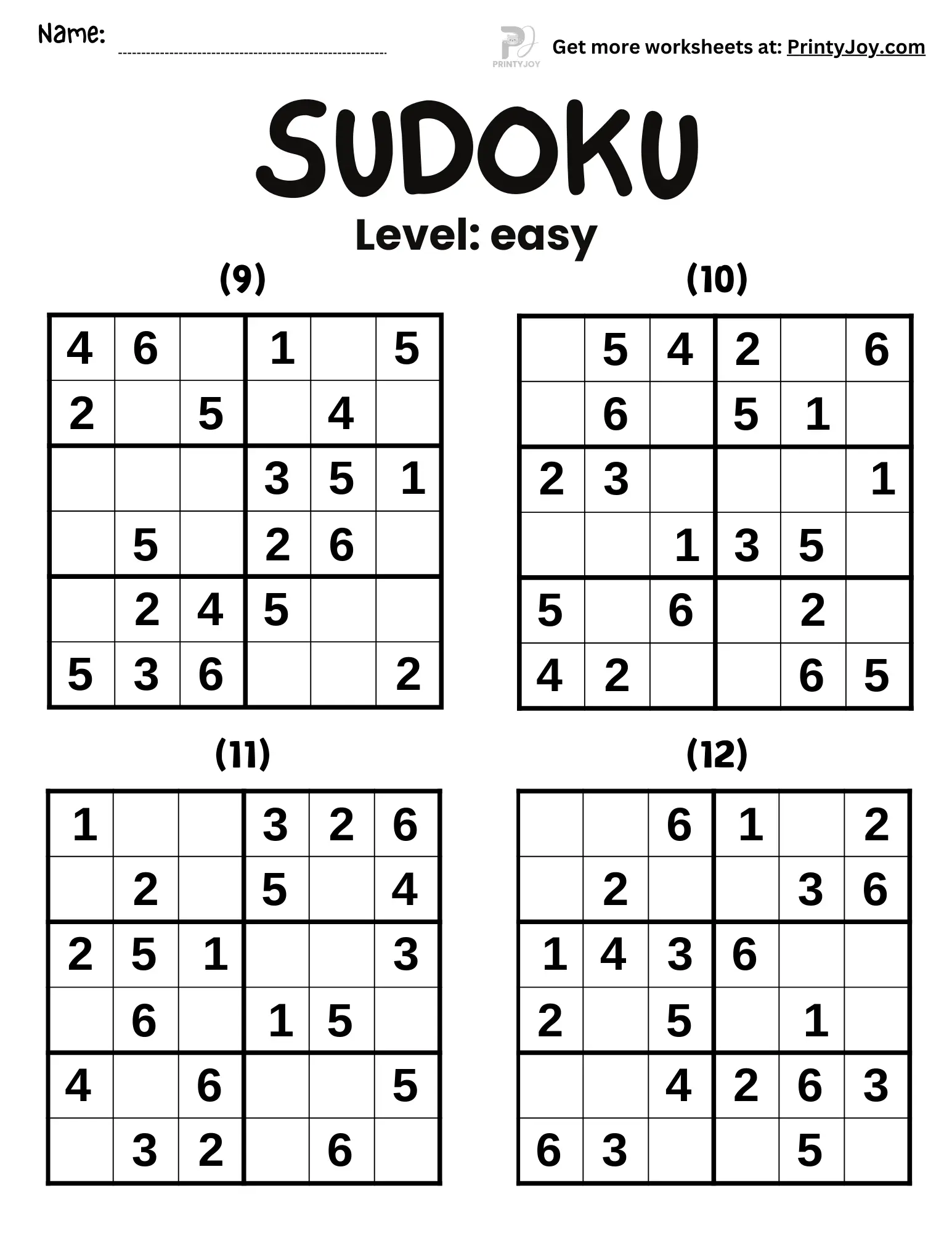 Easy Sudoku for Kids Free Printable 6x6