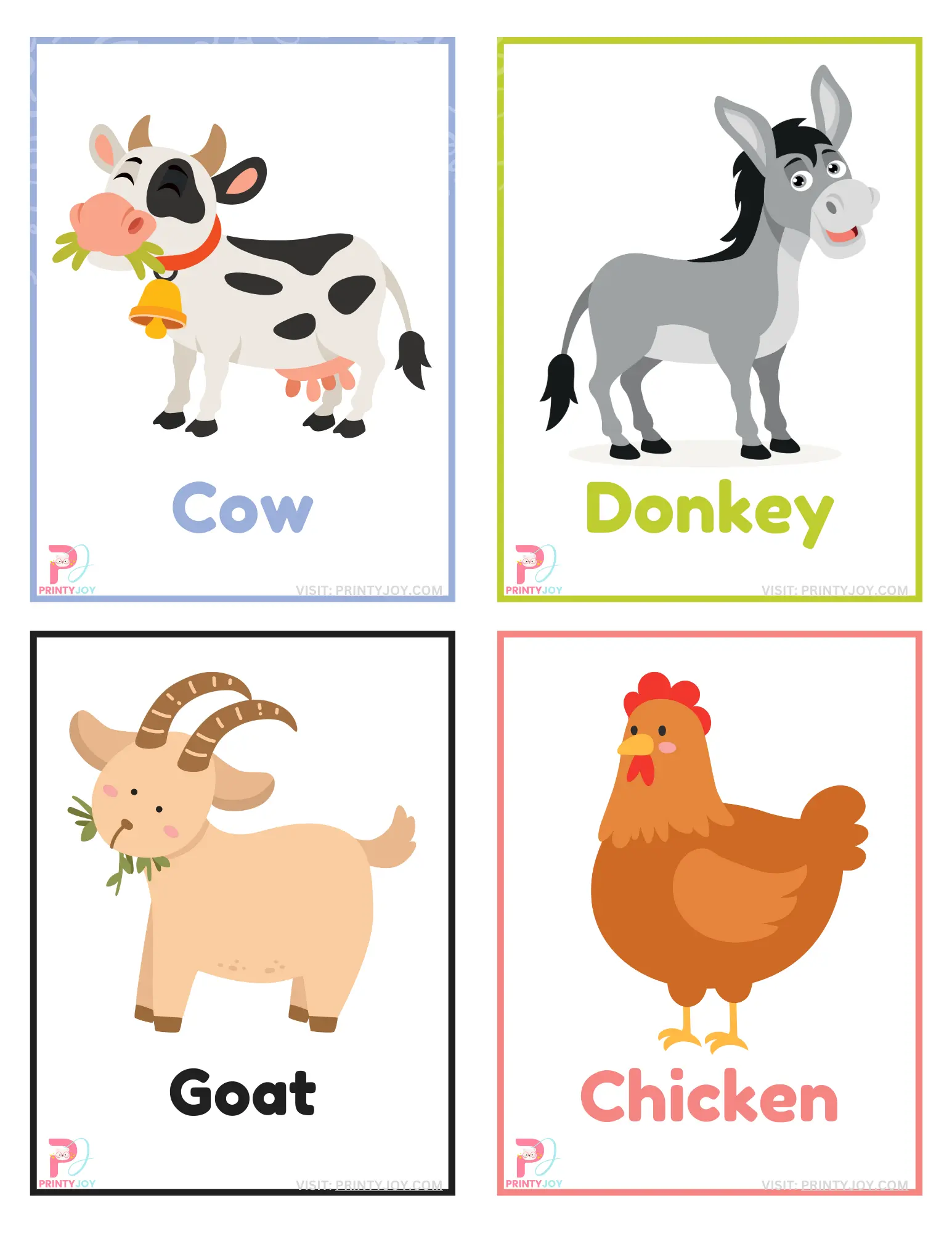 Farm Animals flashcards Printable Free