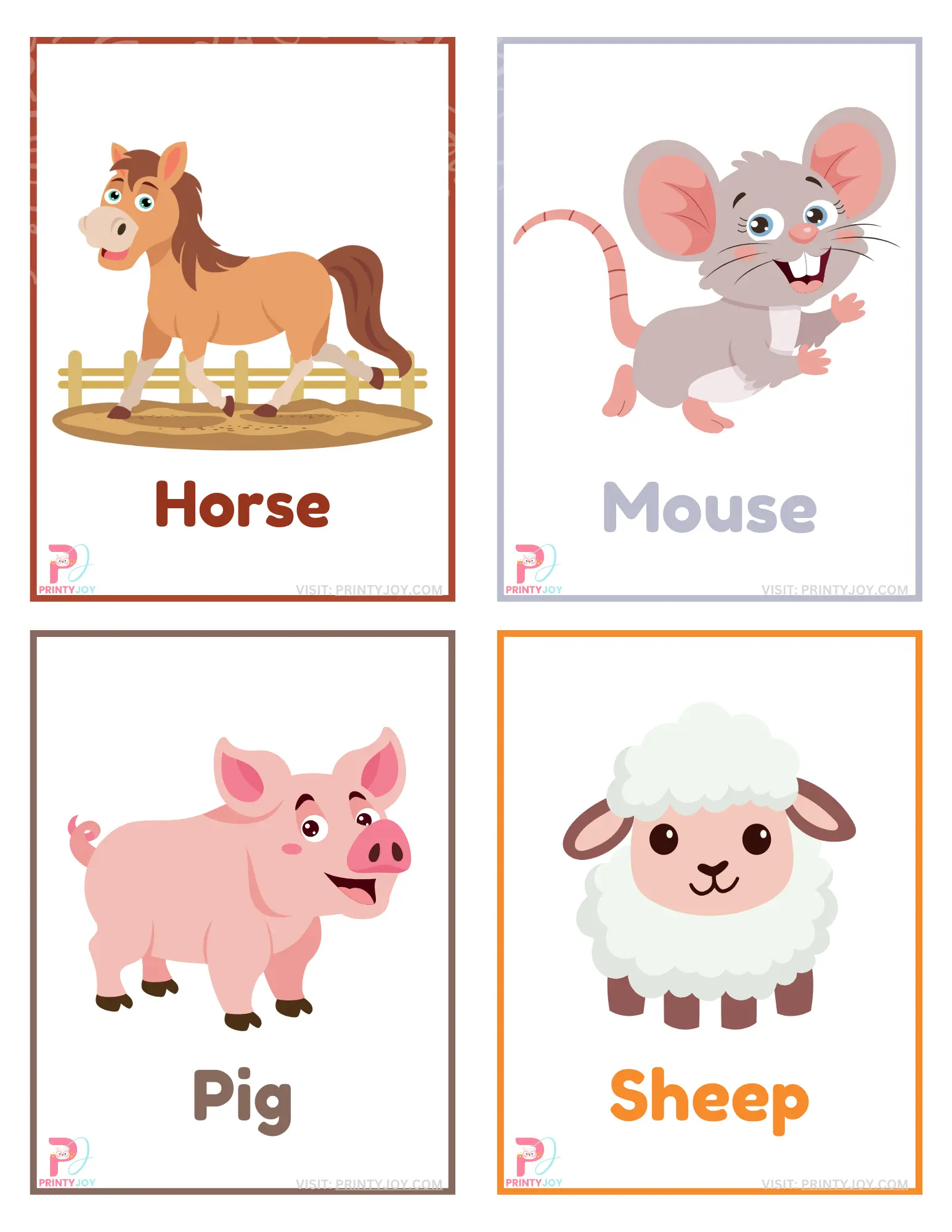 Farm Animals flashcards Printable pdf