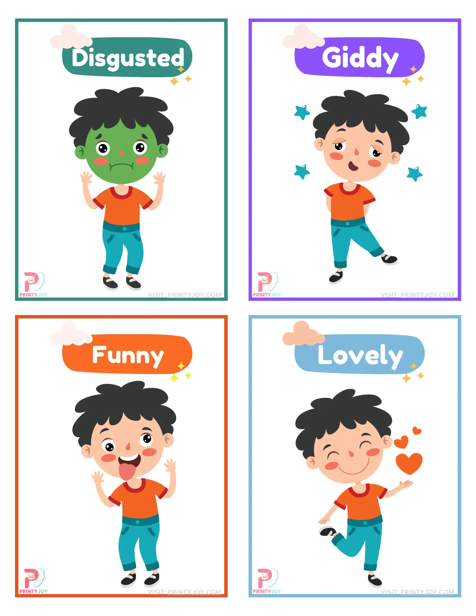 emotions Flashcards Free Printable for kids