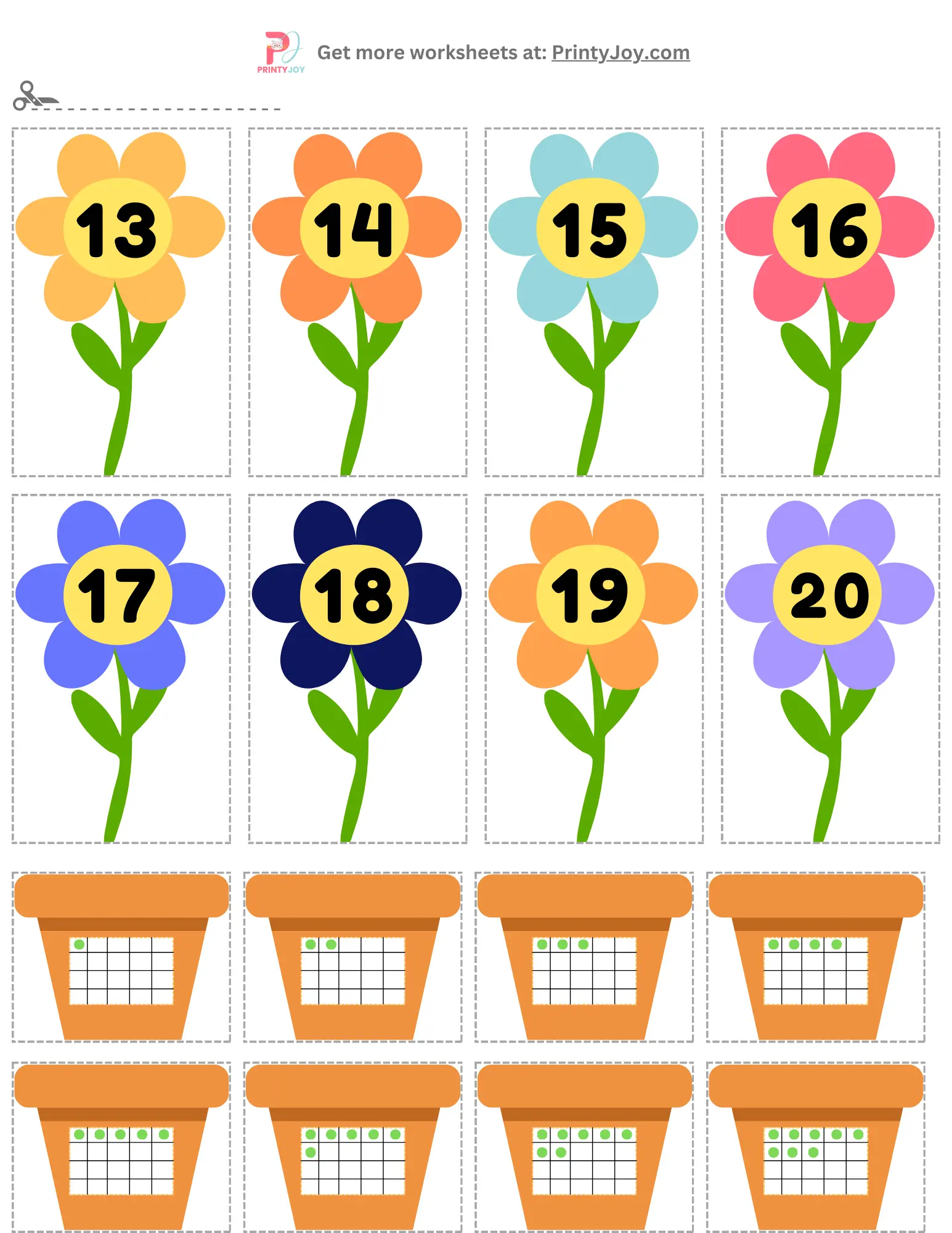 Flower Number Matching Worksheets Free