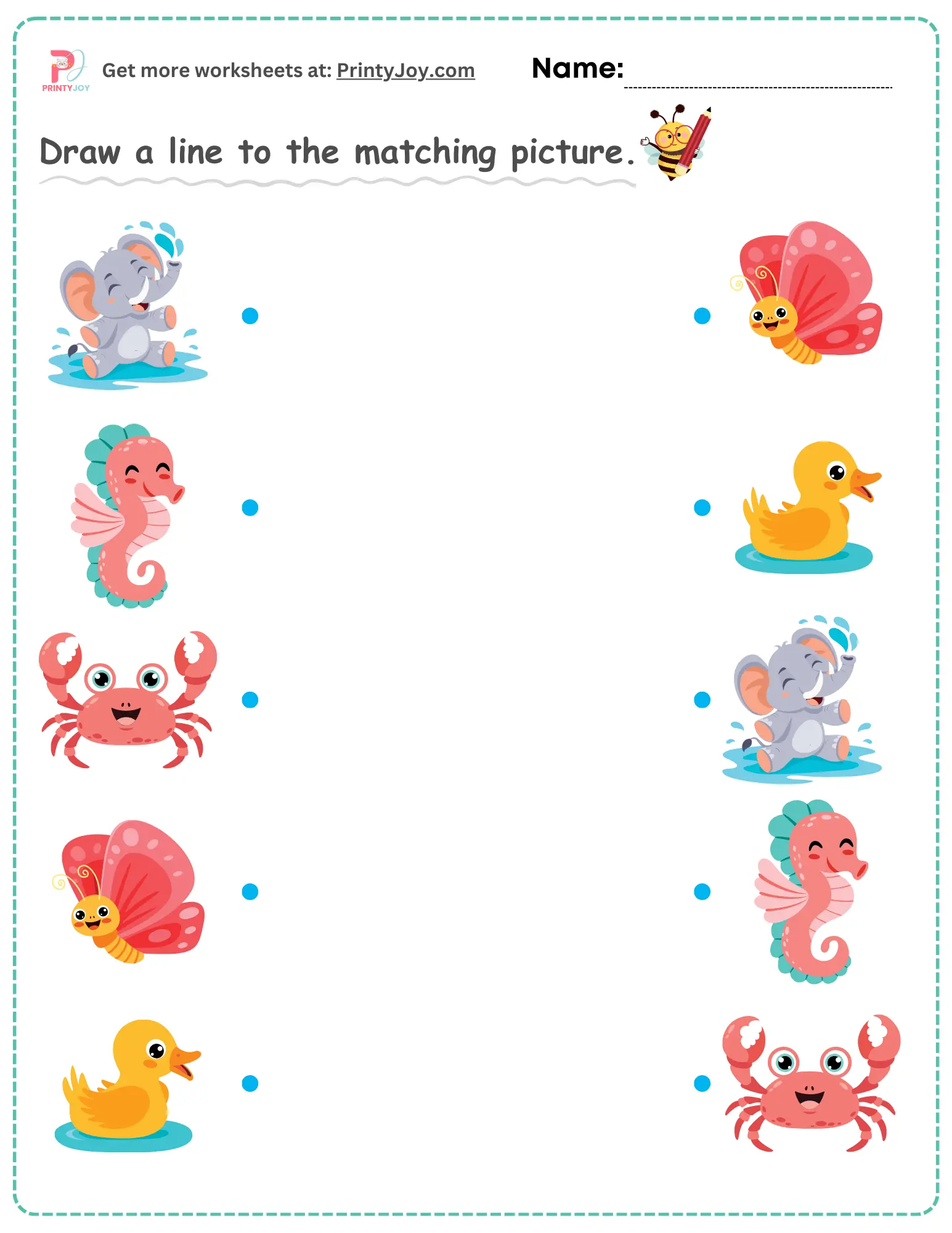 Free Printable Matching Worksheets, animals matching worksheets