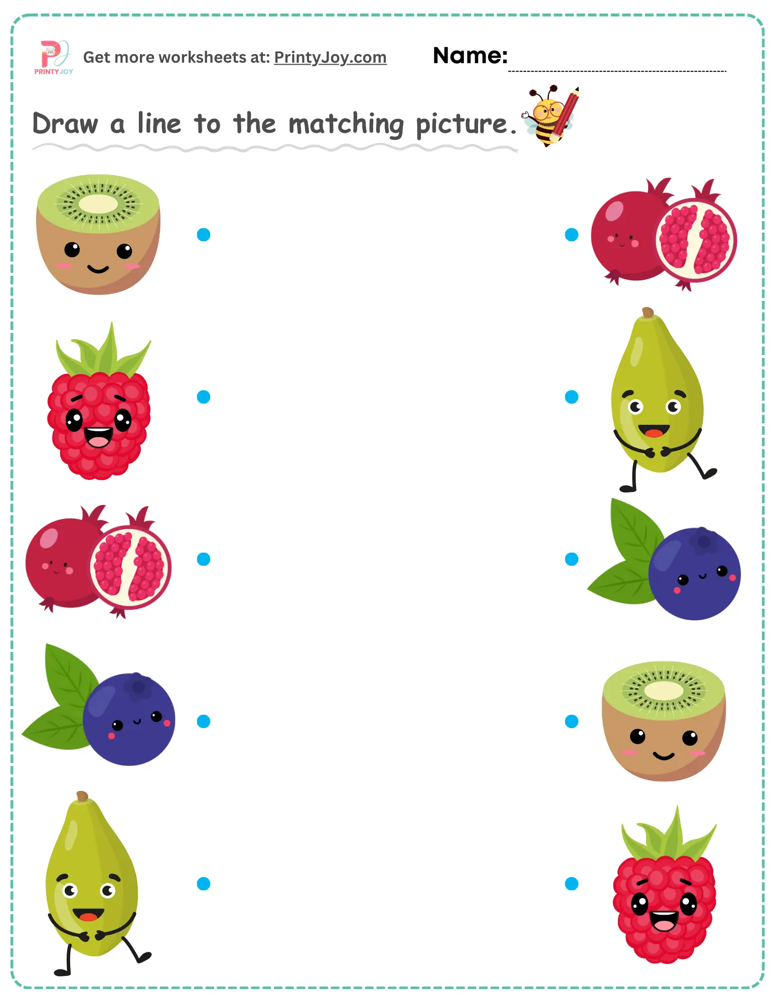 Free Printable Matching Worksheets, fruits matching worksheets