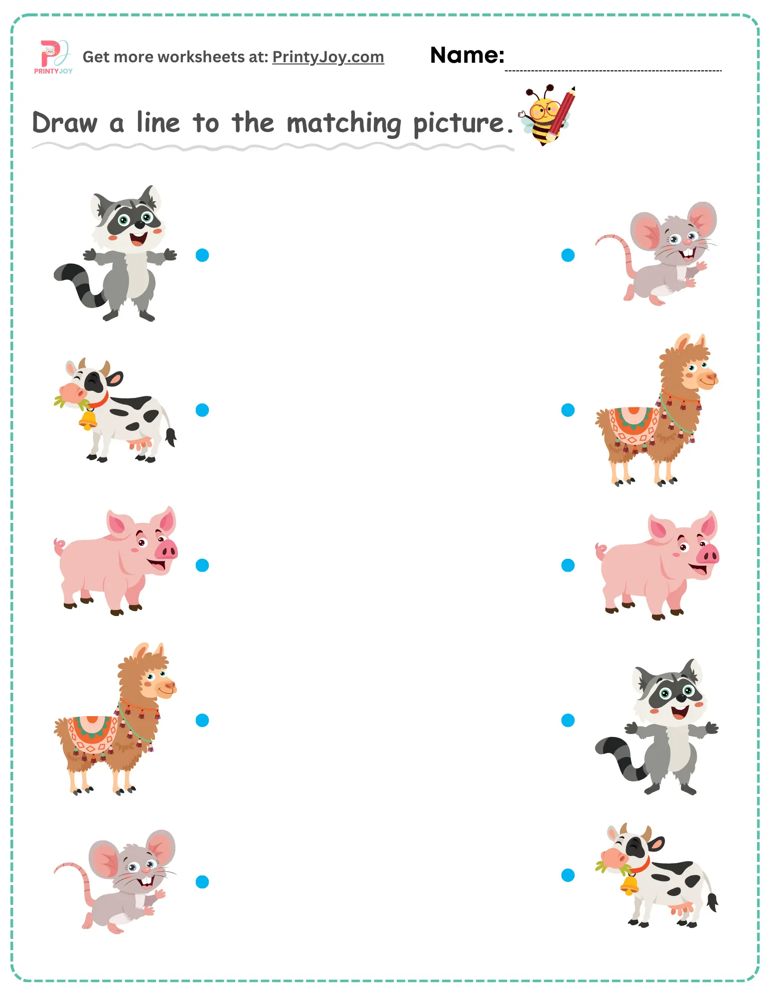 Free Printable Matching Worksheets, animals matching worksheets