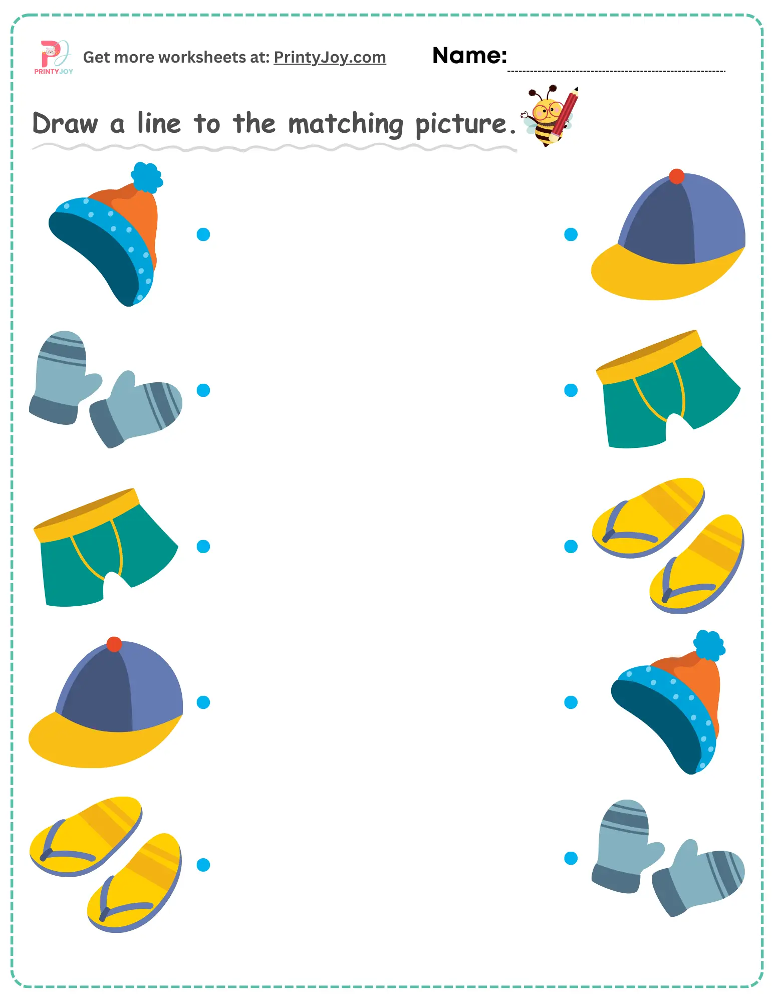 Free Printable Matching Worksheets, clothes matching worksheets