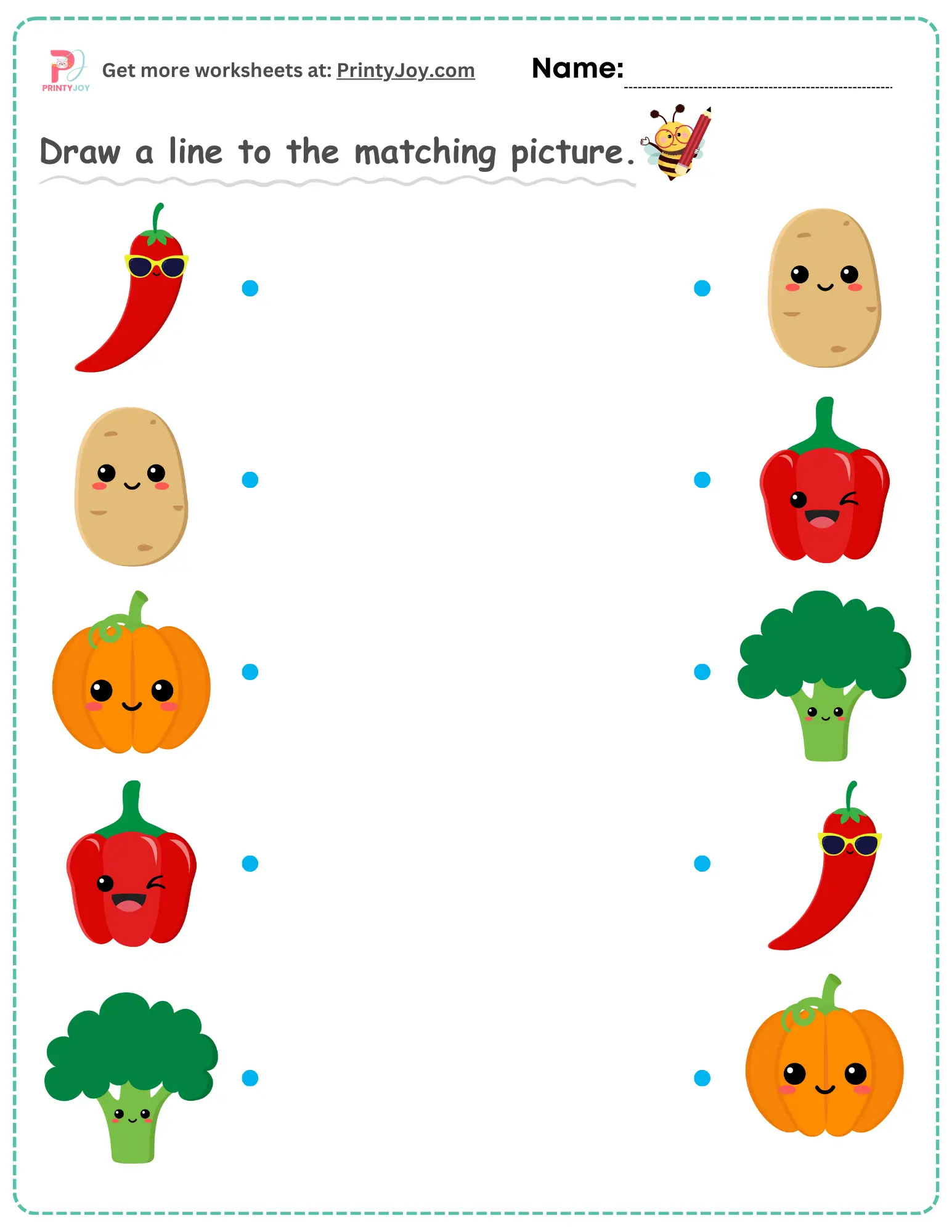 Free Printable Matching Worksheets, vegetables matching worksheets